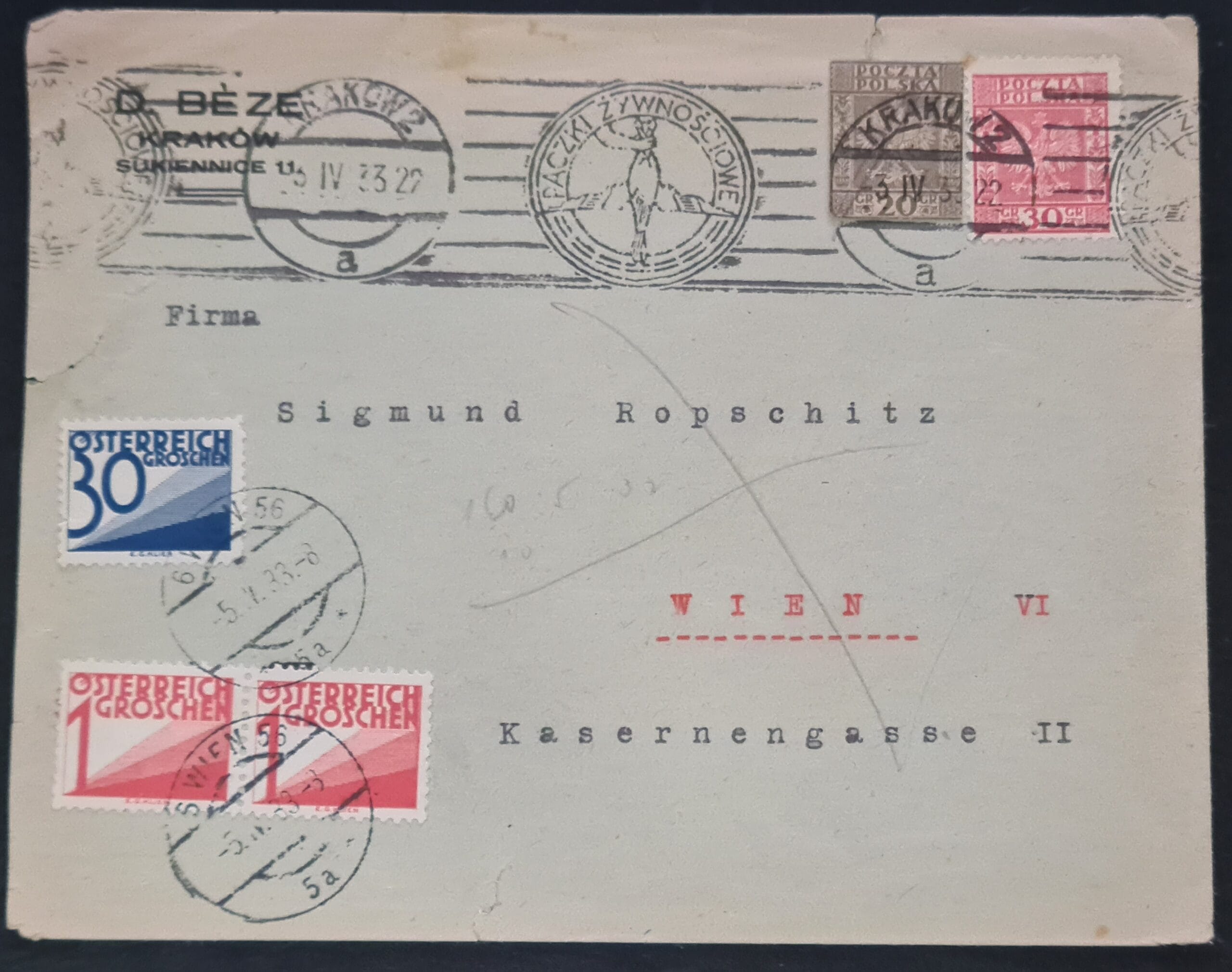 Poland 1933 Cover Krakow-Wien 3.4.1933