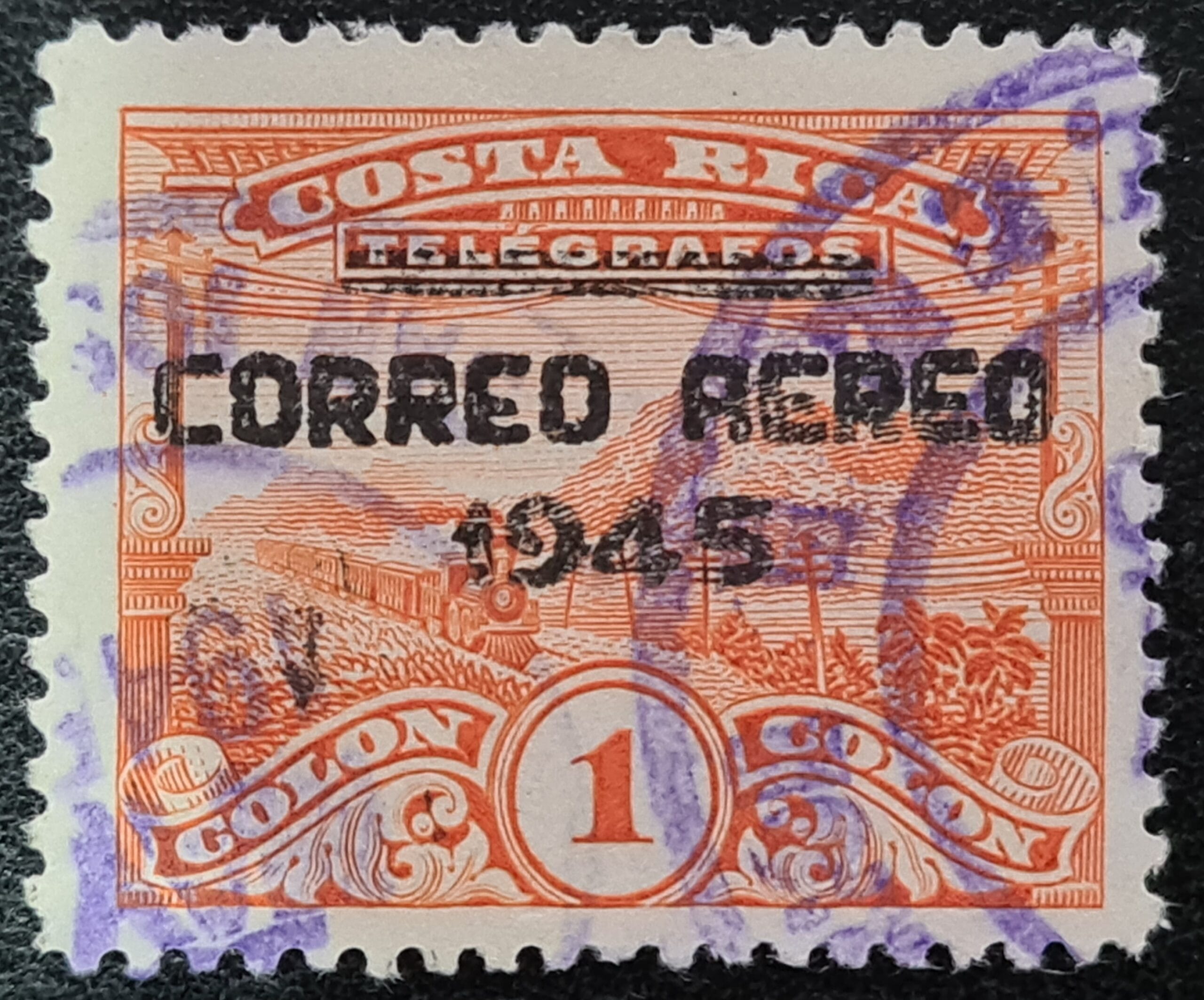 Costa Rica 1945 'Air Telegraph Stamps' SG404 1col. orange used