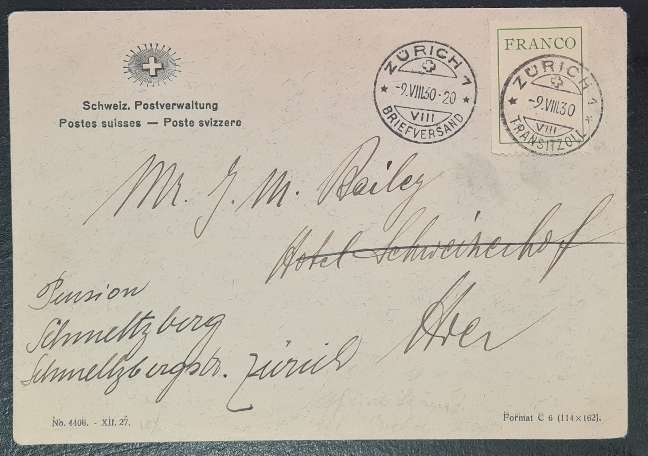 Switzerland 1930 Cover Zurich 9/8/30