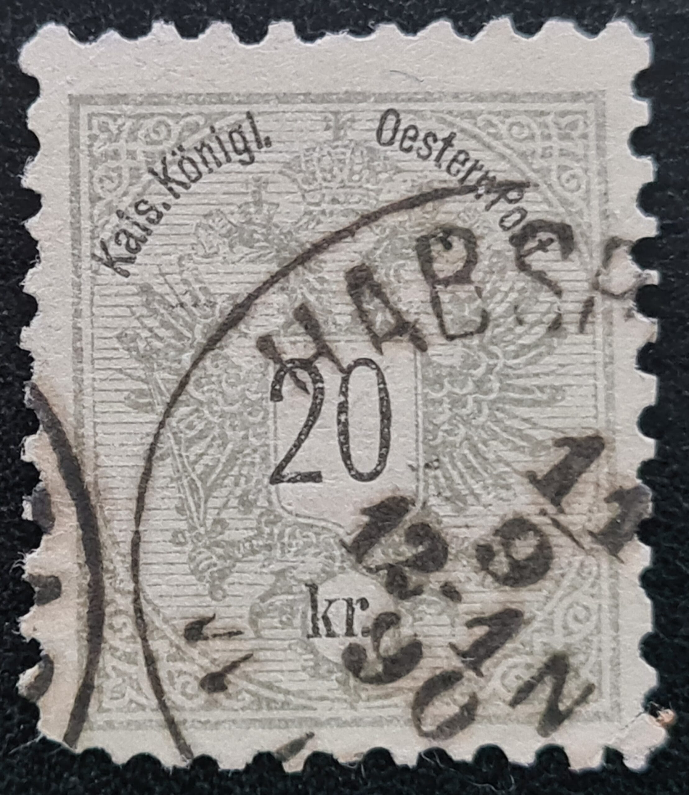 Austria 1883 SG74b 20k. grey used stamp