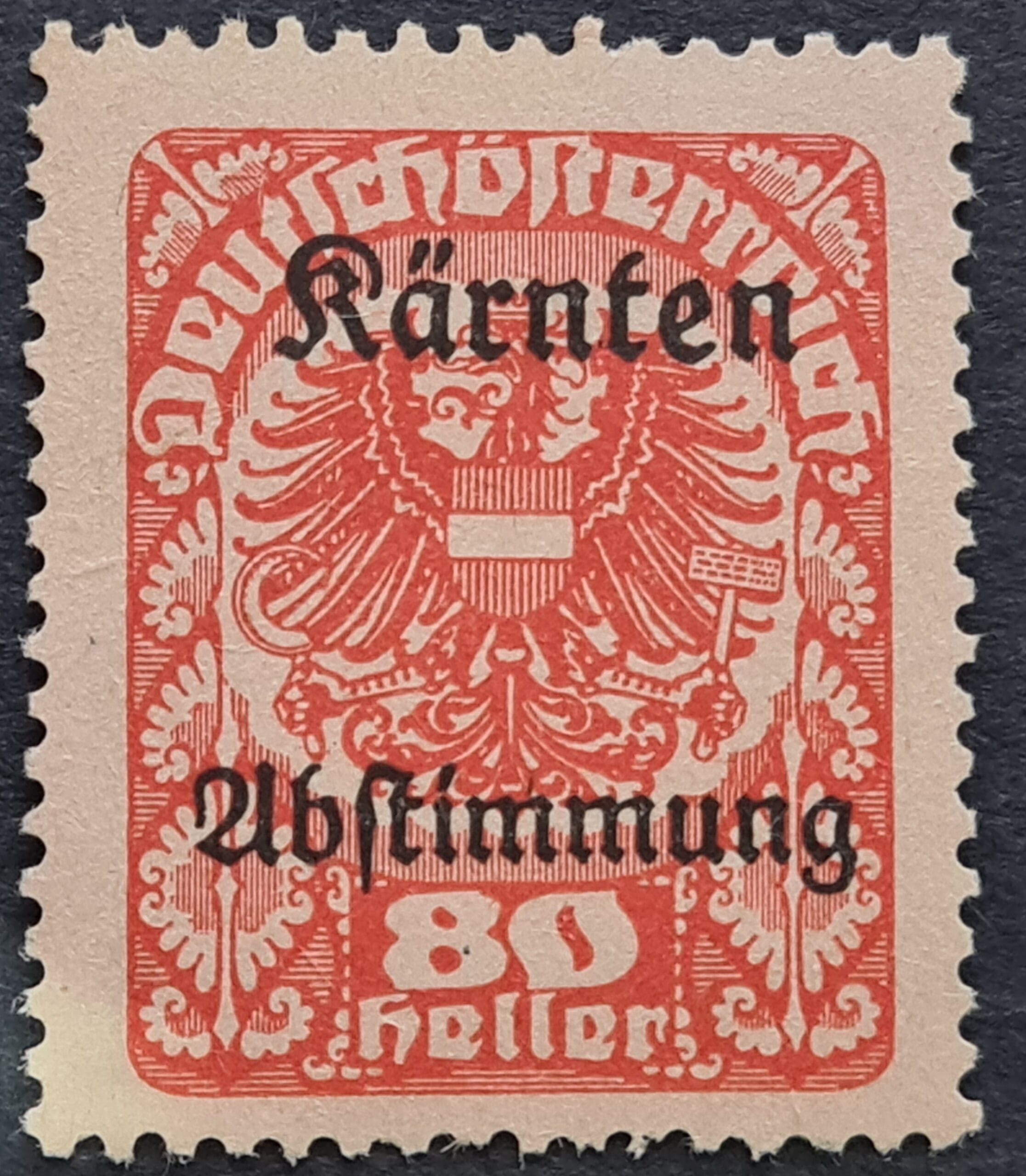 Austria 1920 'Carinthian Plebiscite' Optd. Karnten Abstimmung 80h. red Mounted Mint Single Stamp