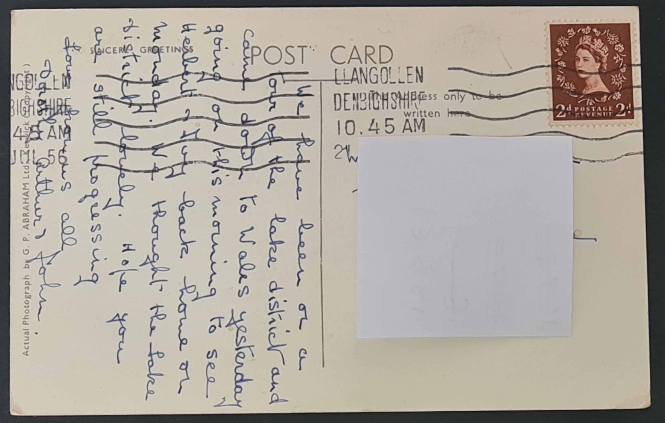 Great Britain POST CARD. 163B. LANGDALE PIKES AND BOWFELL. Used - Image 2