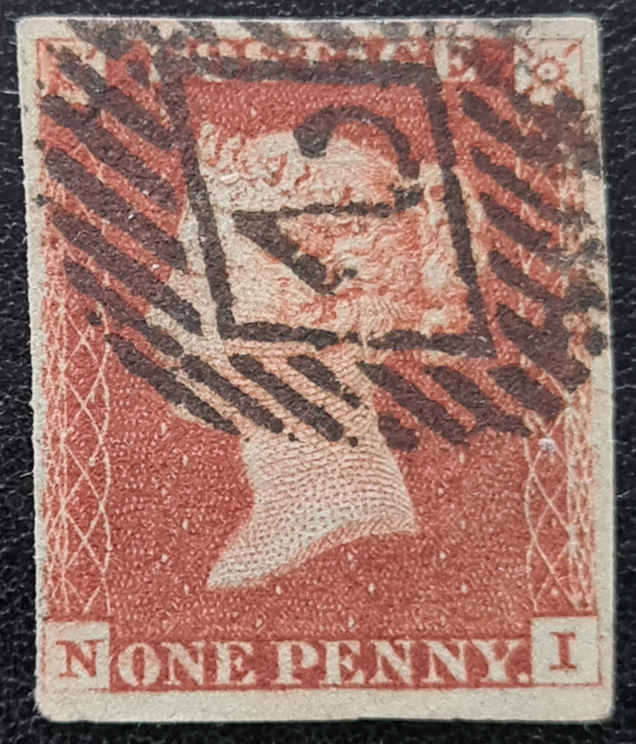 Great Britain Queen Victoria 1841 SG10 deep red-brown Letters N-I used