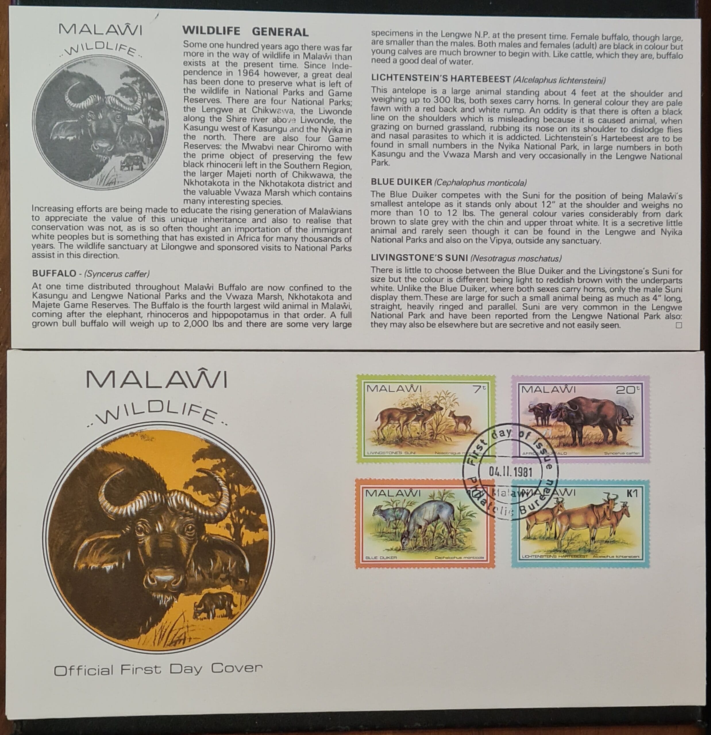 Malawi 1981 'Wildlife' SG633/6 FDC