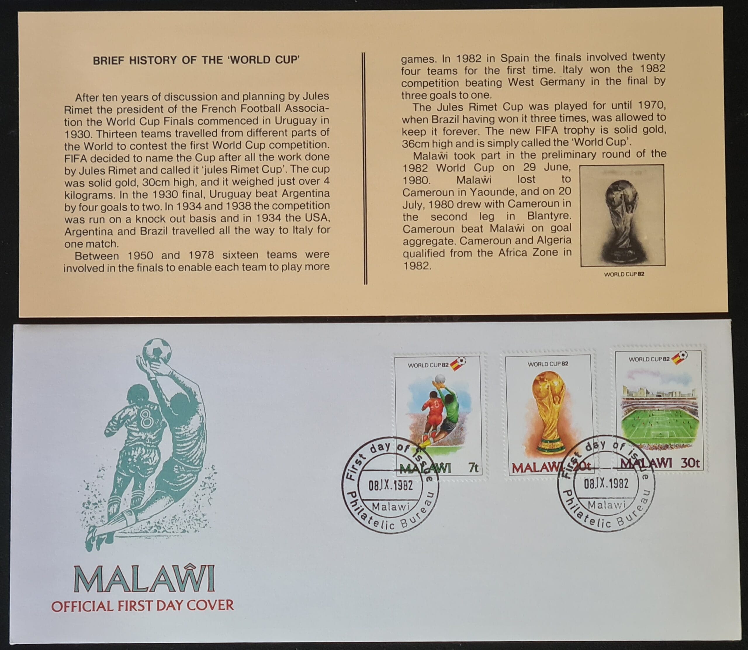 Malawi 1982 'World Cup Spain' SG658/660 FDC 8/9/82