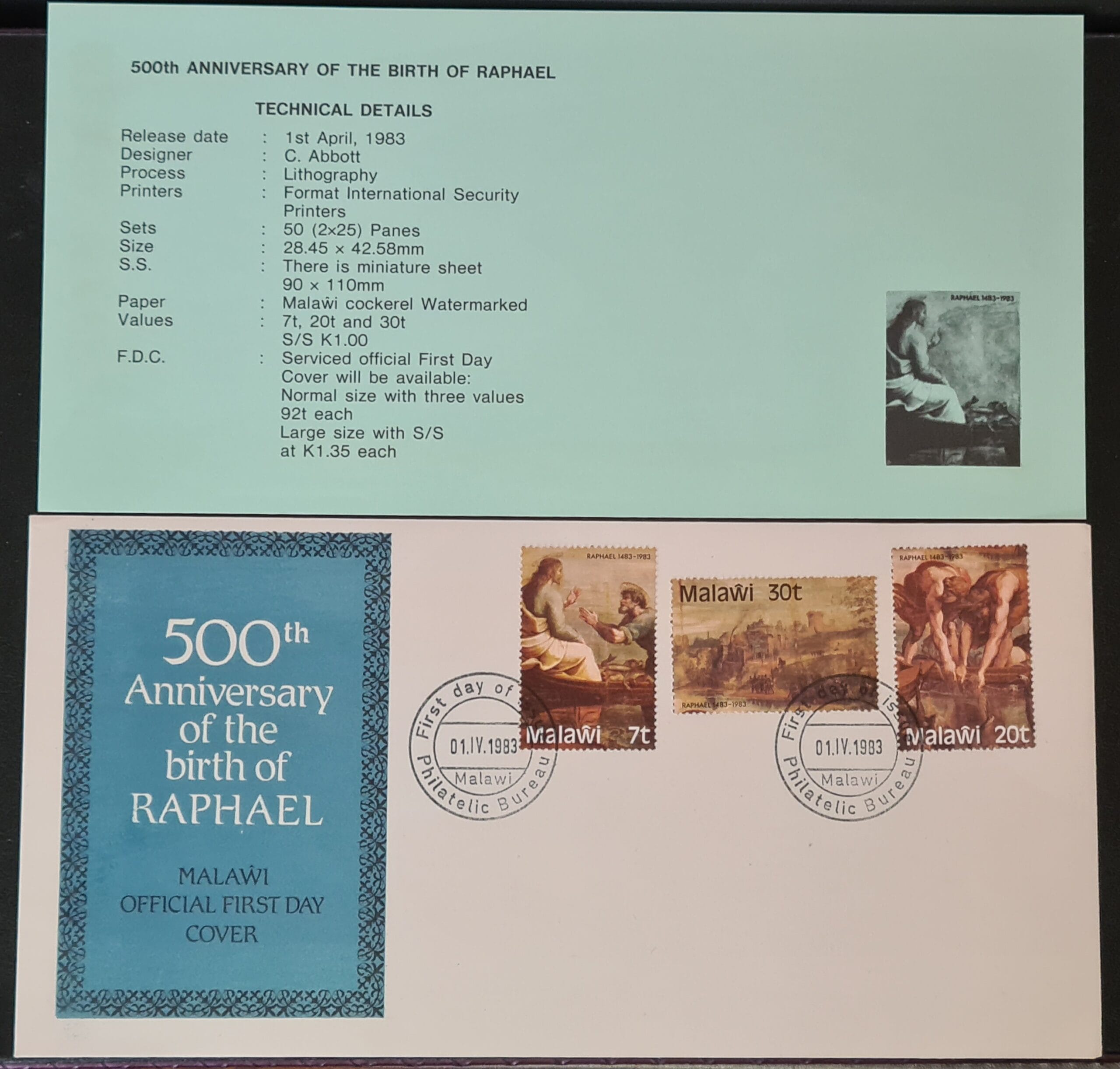 Malawi 1983 '500th Birth Anniversary of Raphael' FDC 1/4/83