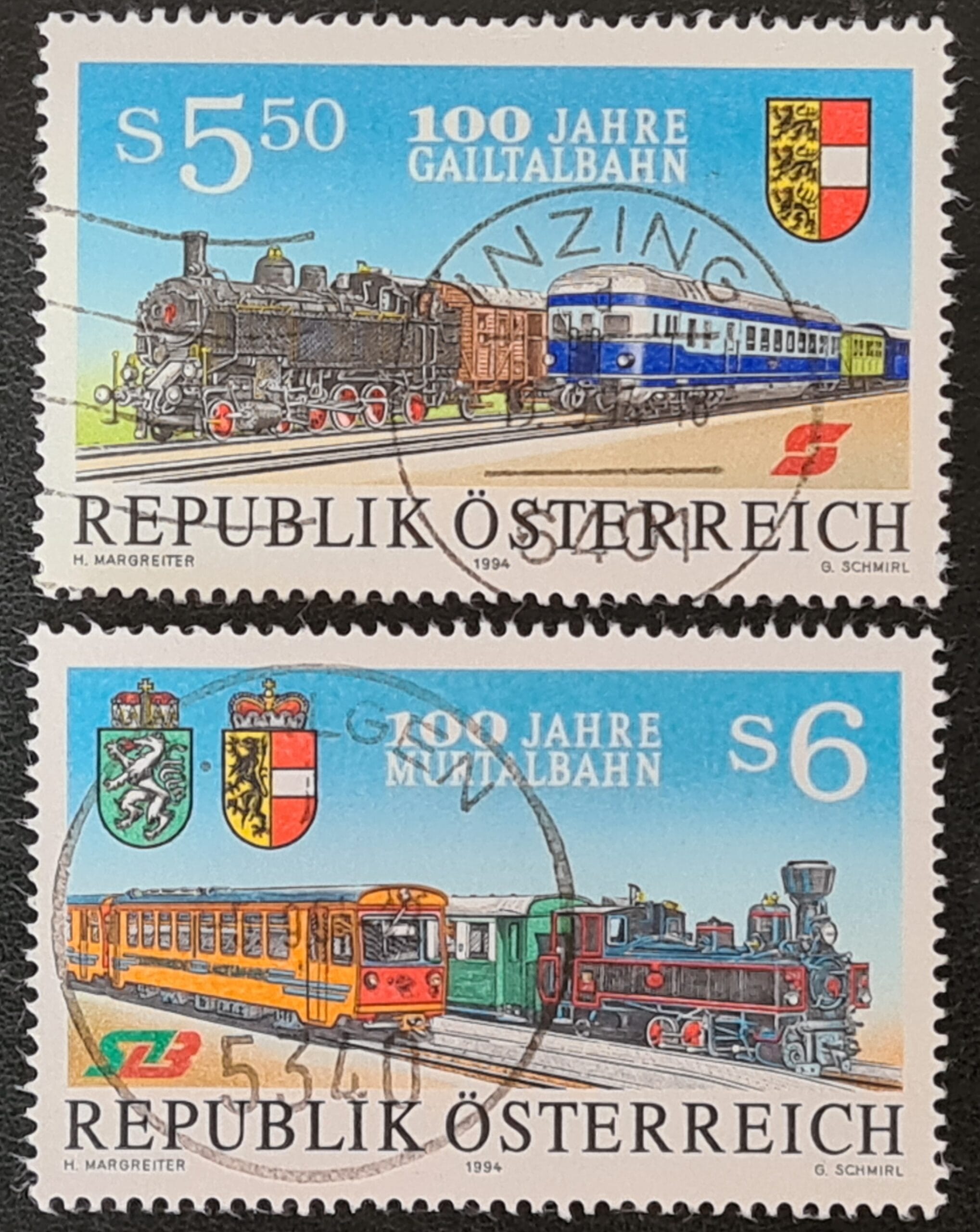 Austria 1994 'Railway Centenaries' SG2376/7 Set of 2 used