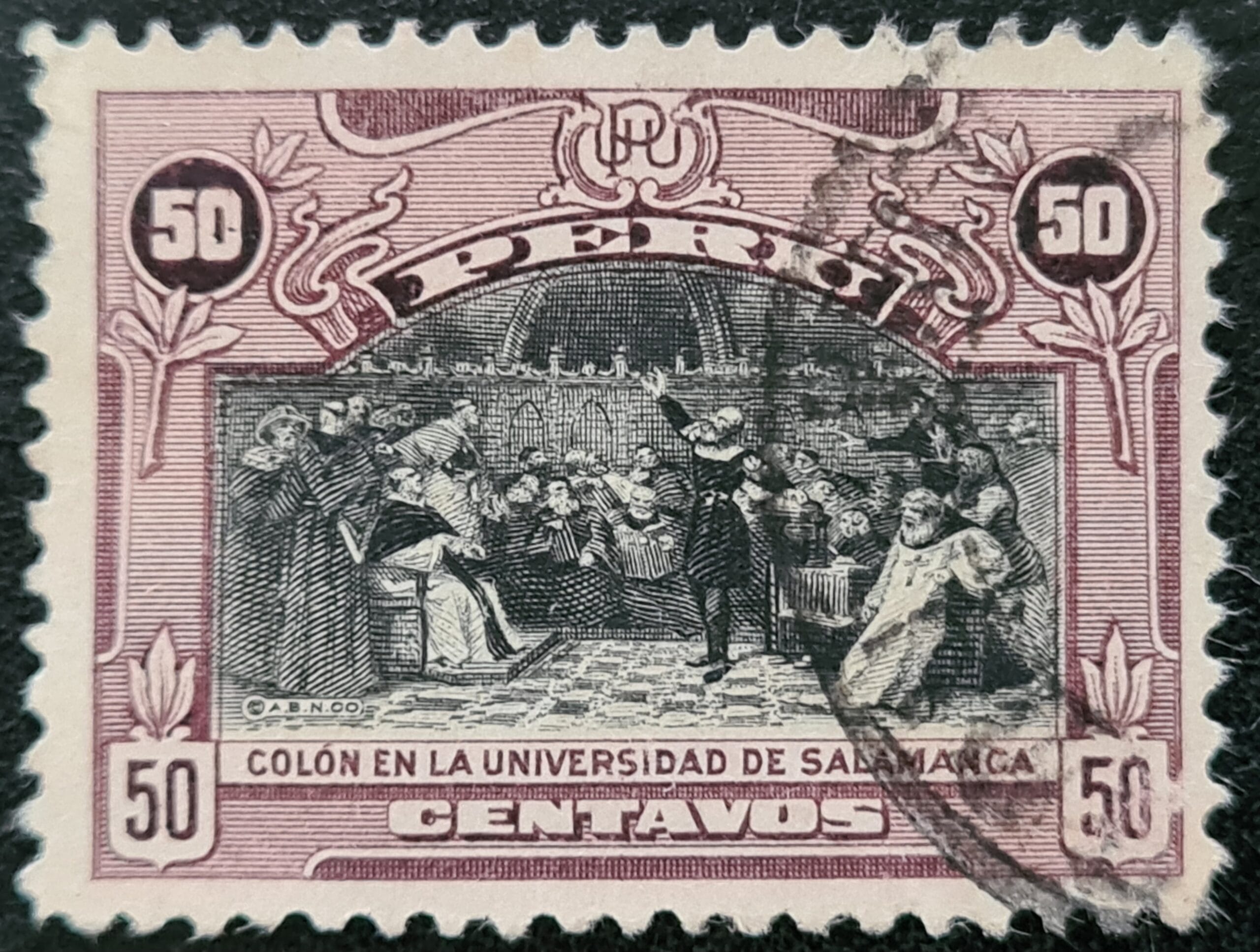 Peru 1918 'Columbus at Salamanca University' SG414 50c. used