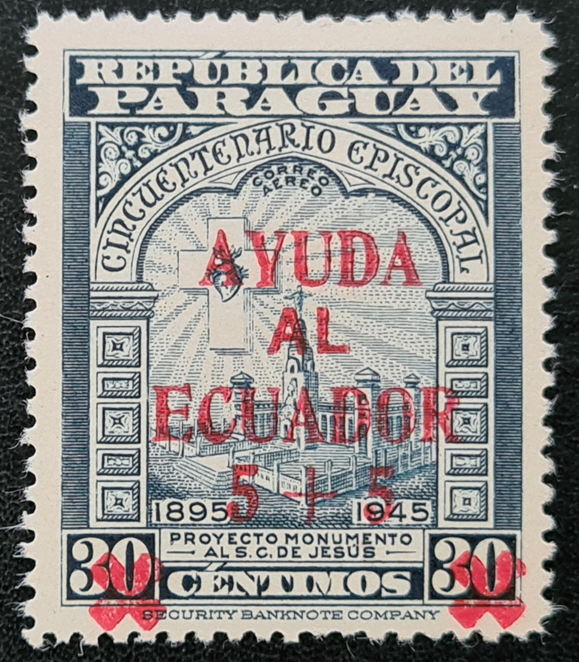 Paraguay 1949 'Air.' SG685 5c+5c on 30c slate Mounted Mint