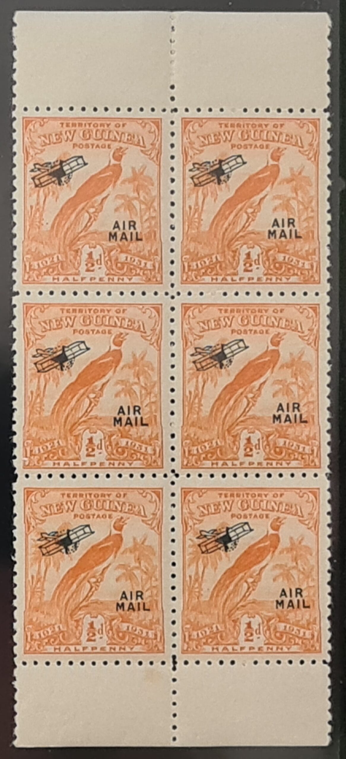 New Guinea 1931 'Air.' SG163 ½d ORANGE AIR MAIL Block of 6 MNH