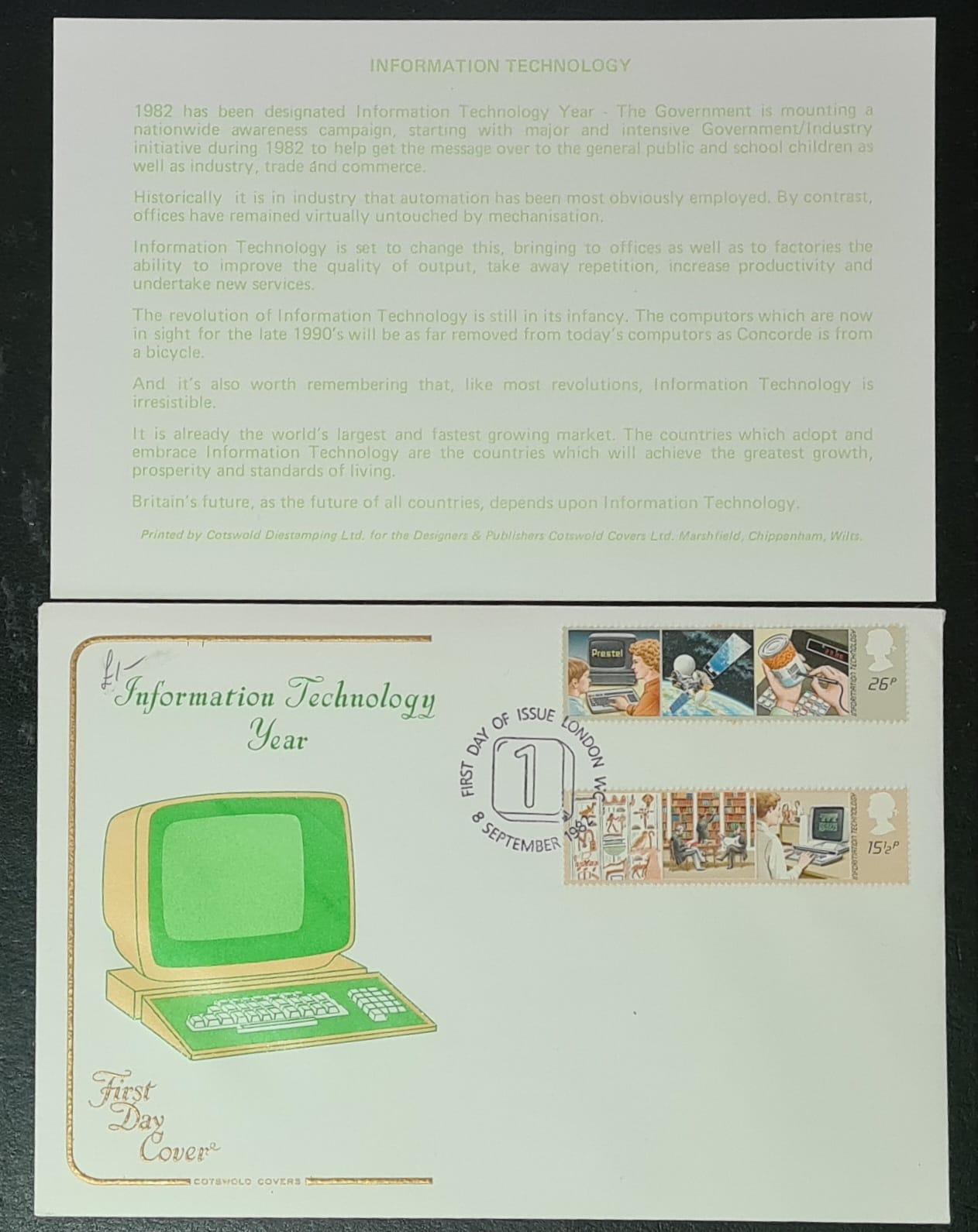 Great Britain First Day Cover 1982 'Information Technology' 8 SEP 1982 LONDON W.C.