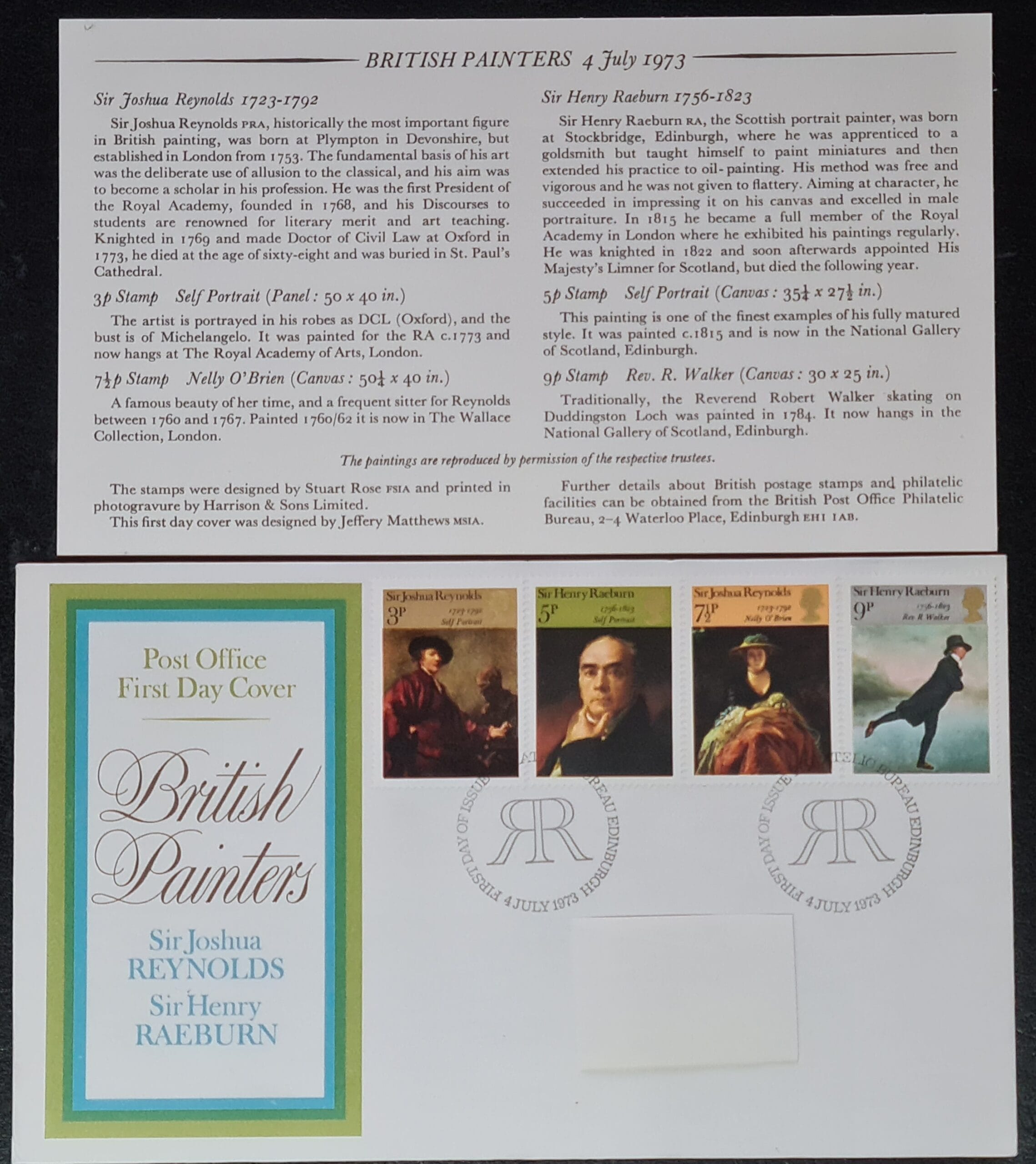 Great Britain First Day Cover 1973 'BRITISH PAINTERS' 4 JULY 1973 EDINBURGH