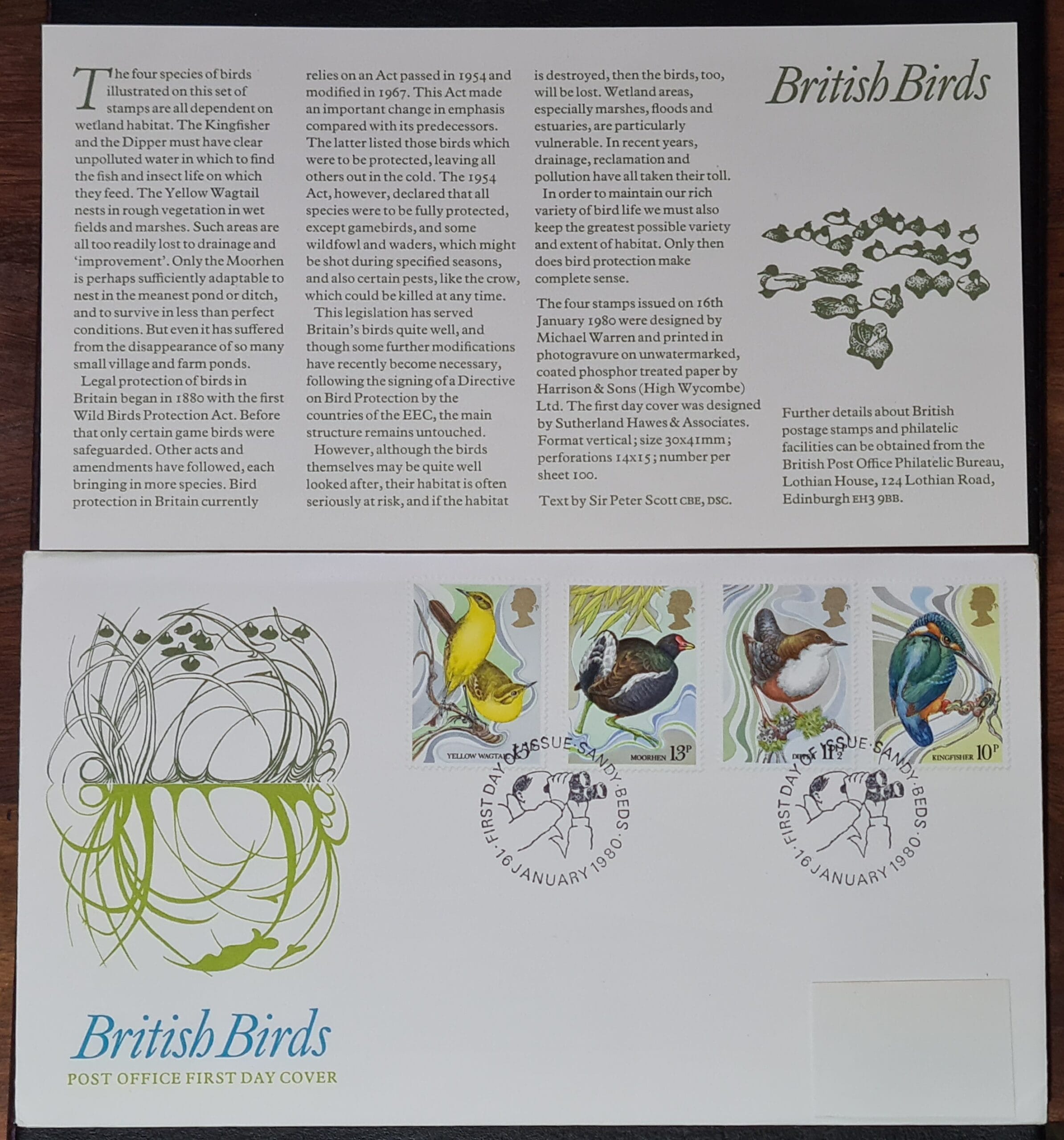 Great Britain First Day Cover 1980 'British Birds' 16 January 1980 SANDY BEDS