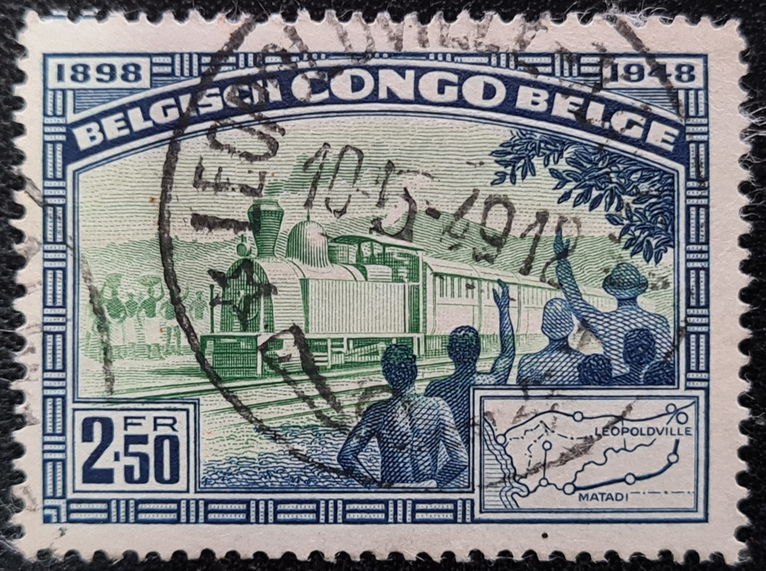 Belgian Congo 1948 SG292 2f.50 green and blue Used Stamp