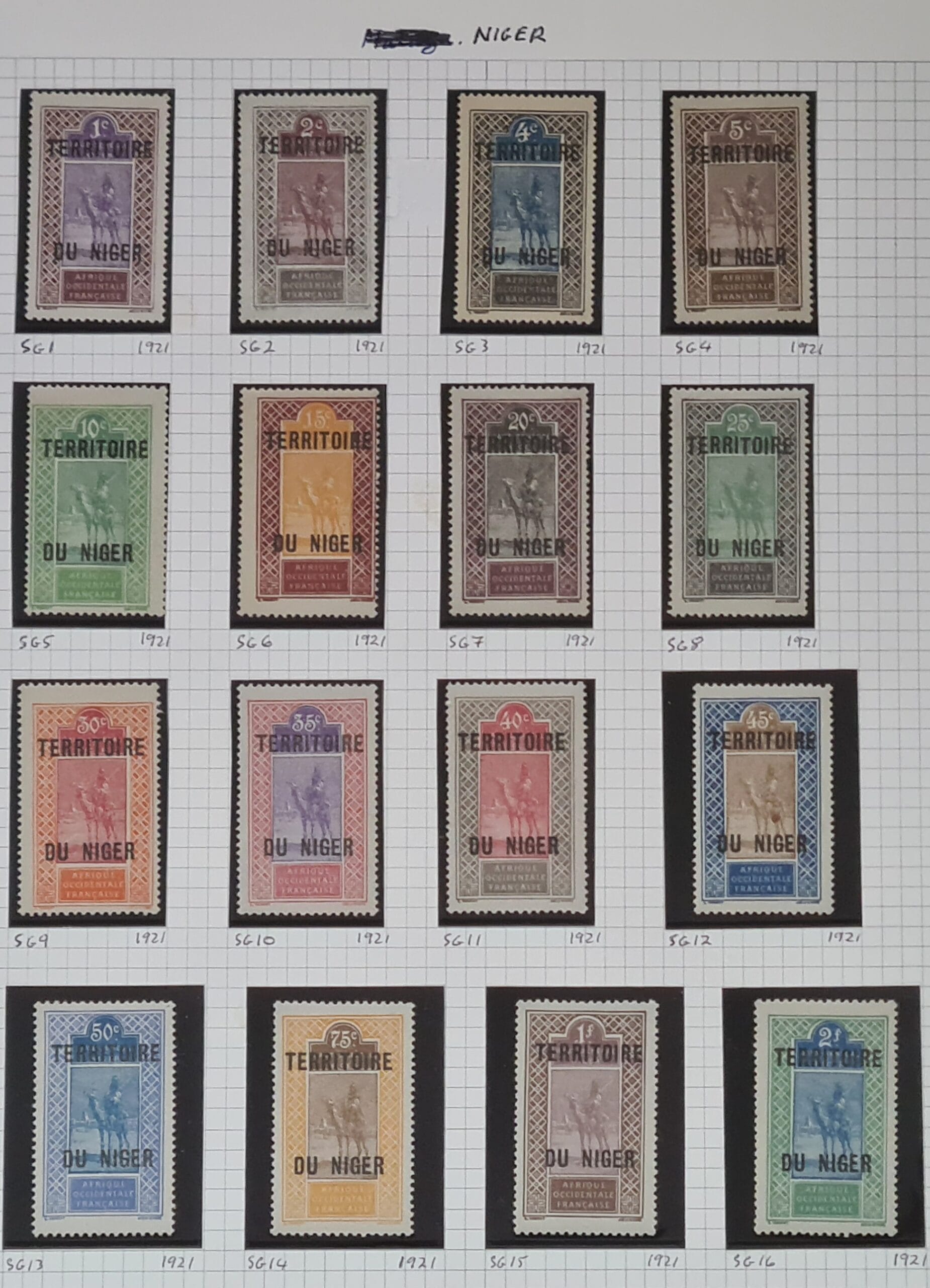 Niger 1921 'Optd TERRITOIRE DU NIGER' SG1-16 Part Set Mounted Mint Stamps