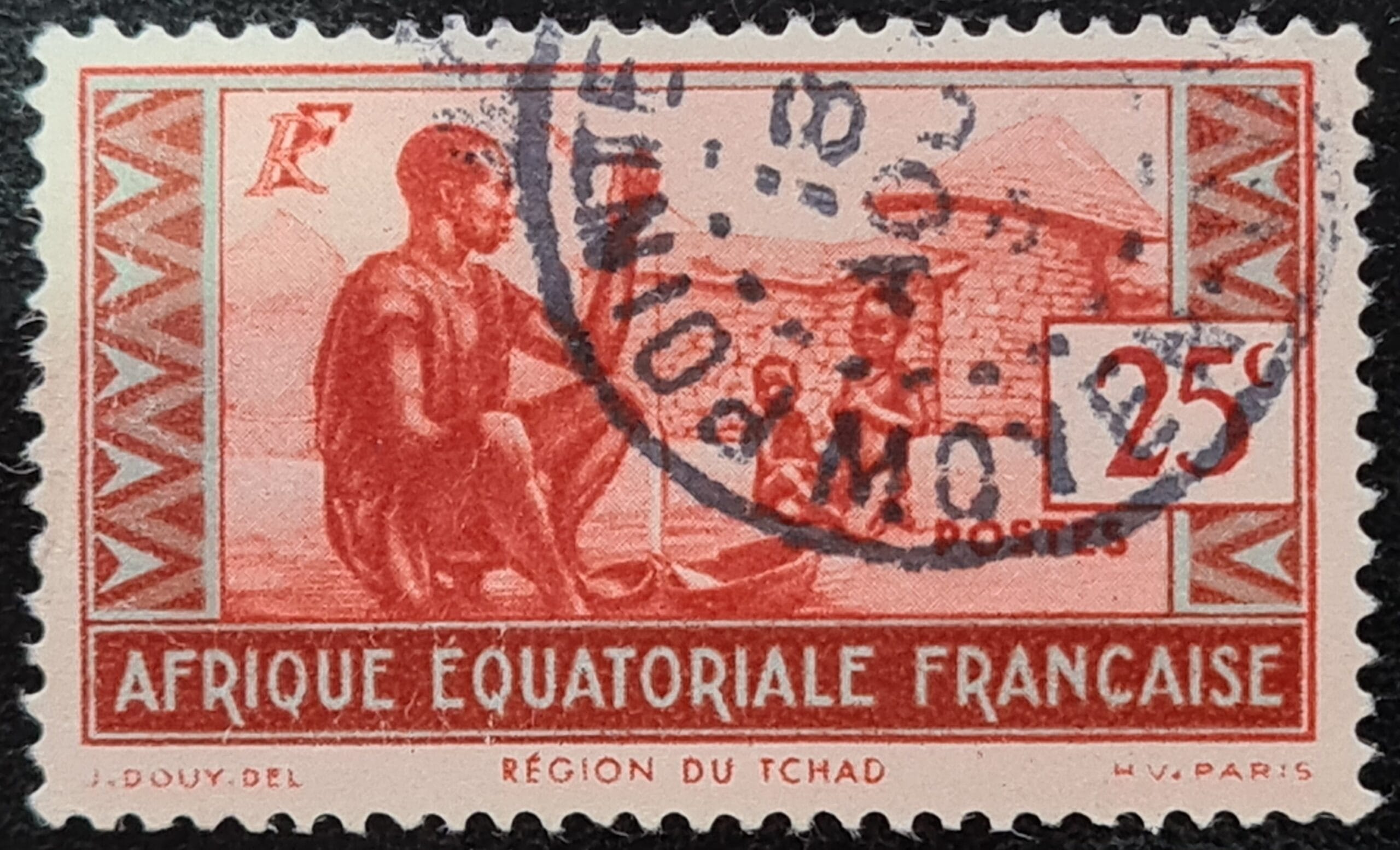 French Equatorial Africa 1937 SG42 25c red/blue used