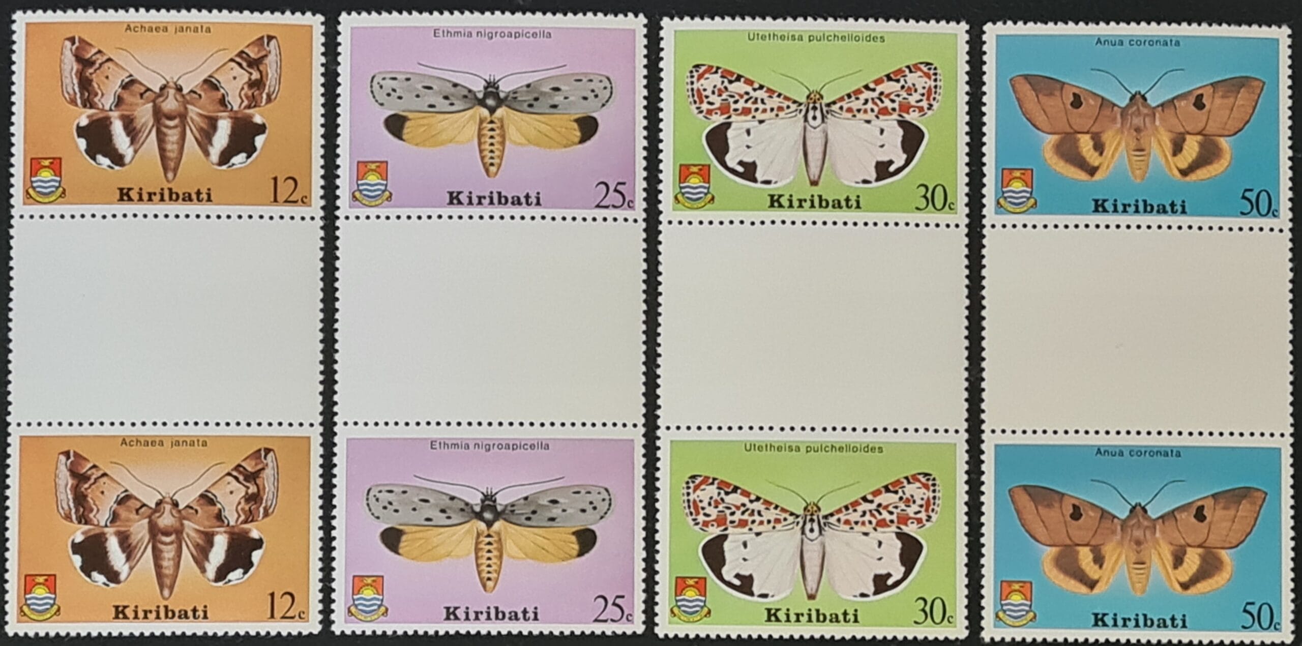 Kiribati 1980 'Moths' SG117/20 Set of 4 Gutter Pairs MNH