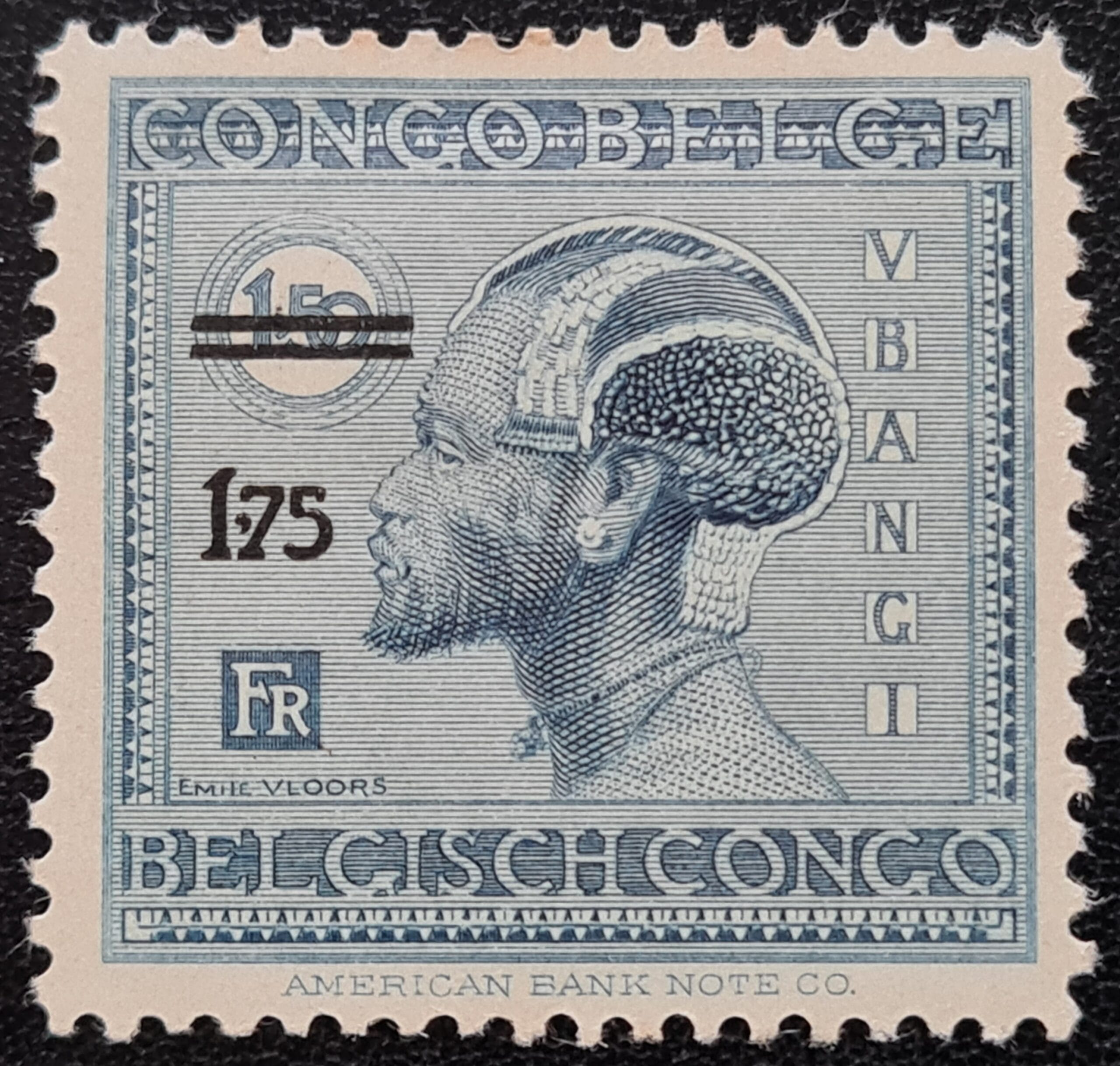 Belgian Congo 1927 SG144 1.75 on 1f.50 blue Mounted Mint