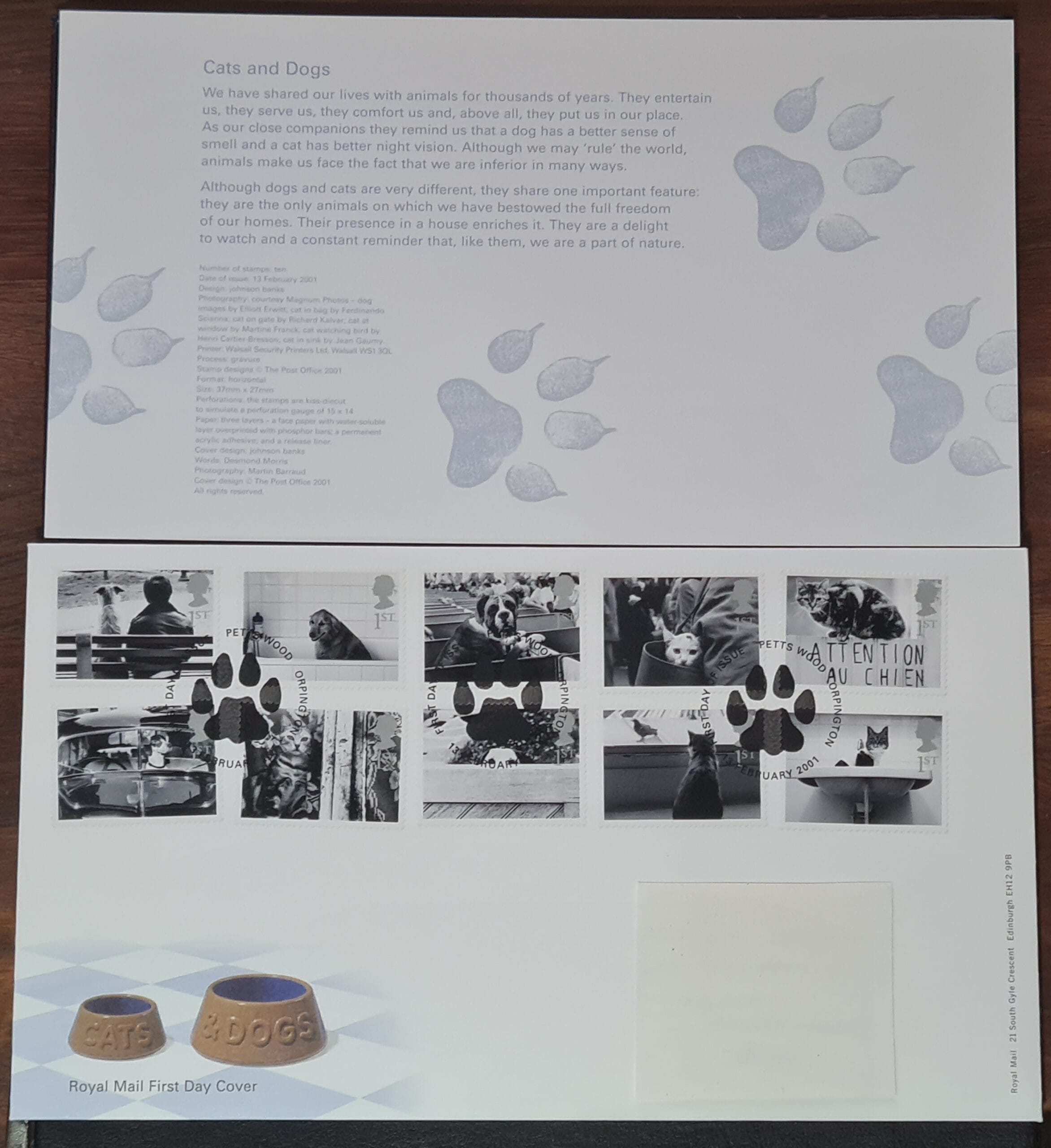 GB FDC 2001 'CATS & DOGS' 13 February 2001 Petts Wood, Orpington