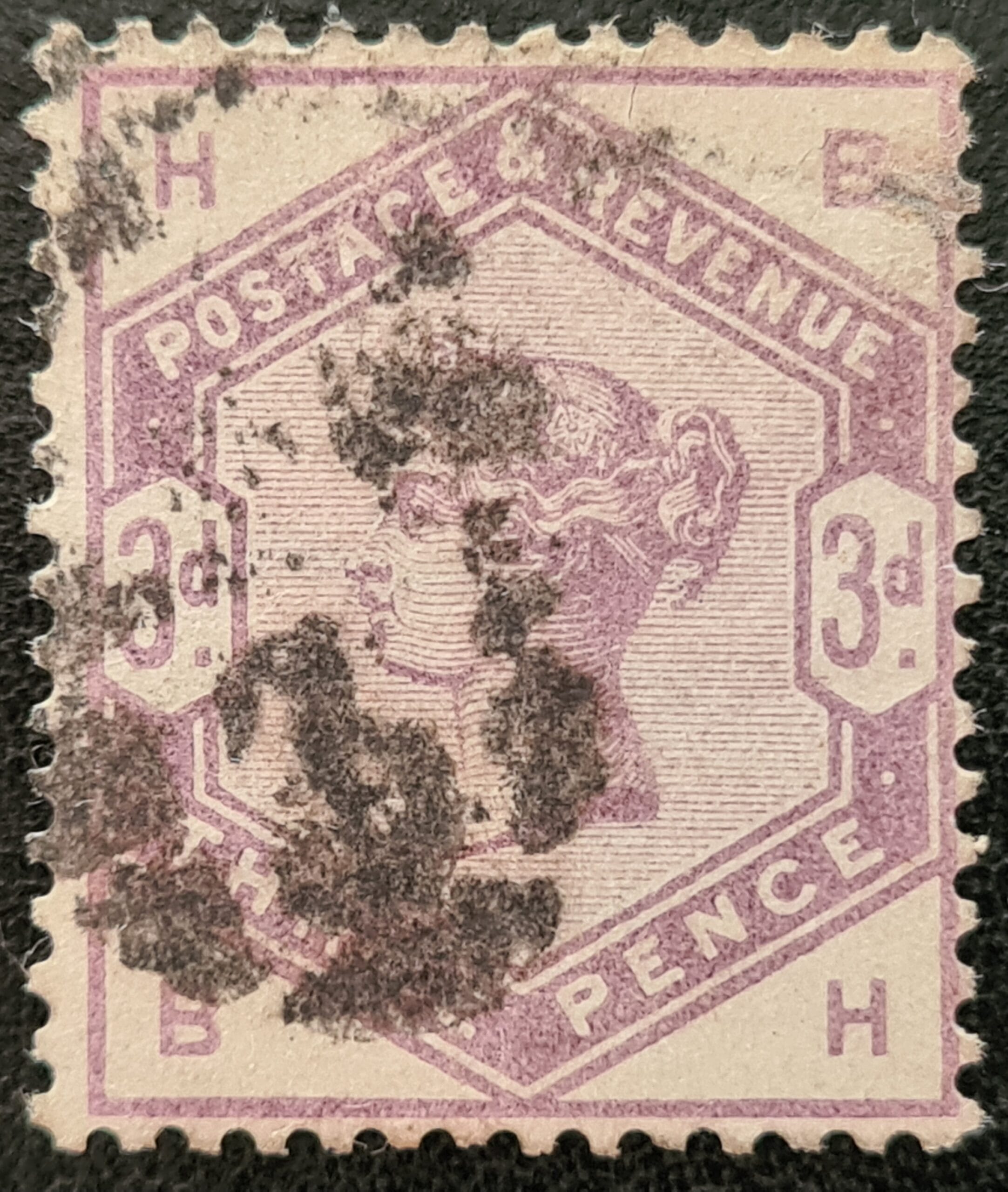 Great Britain Queen Victoria SG191 3d Lilac Letters B-H used stamp