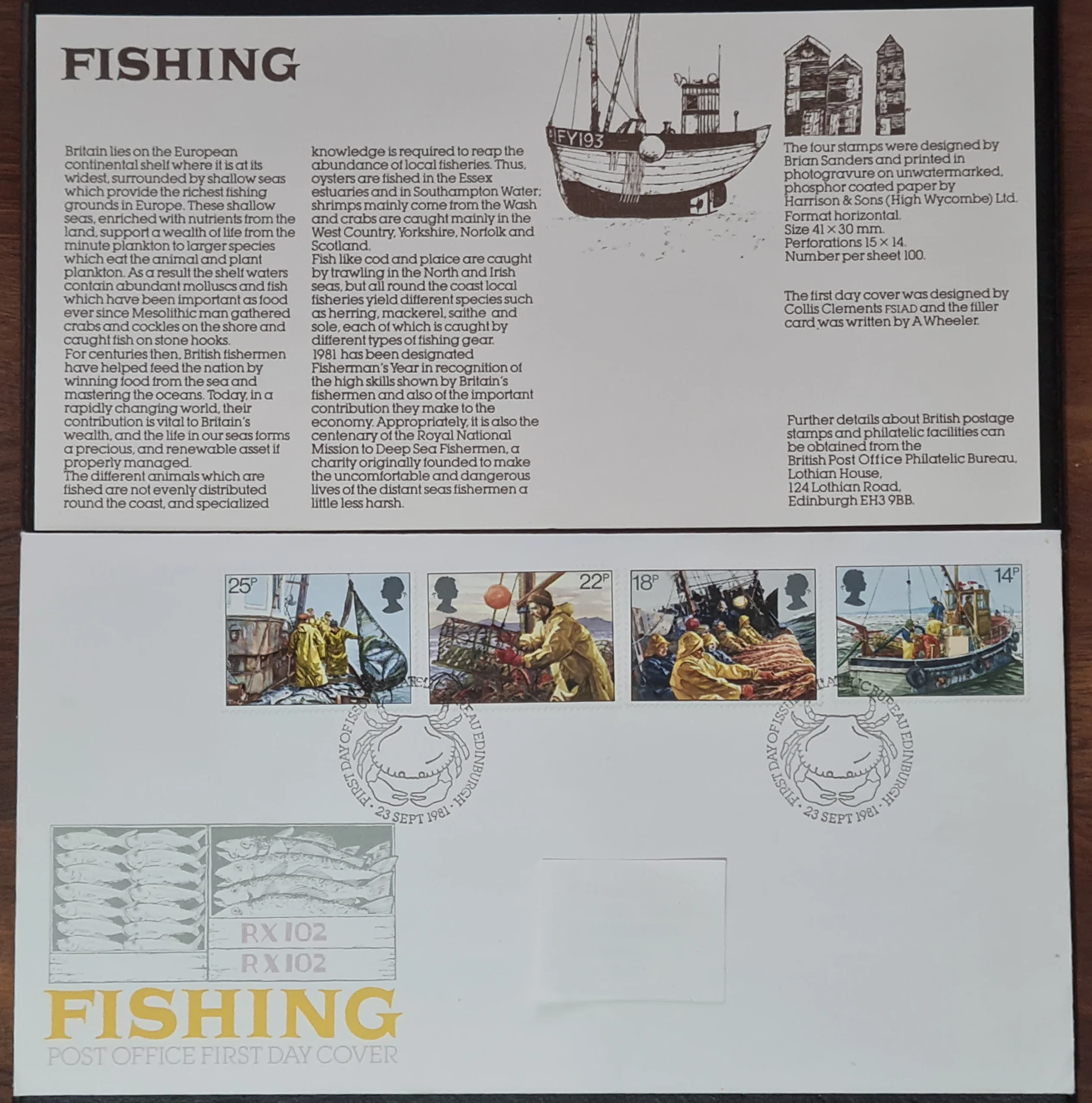 Great Britain First Day Cover 1981 'Fishing' 23-SEP-1981 EDINBURGH