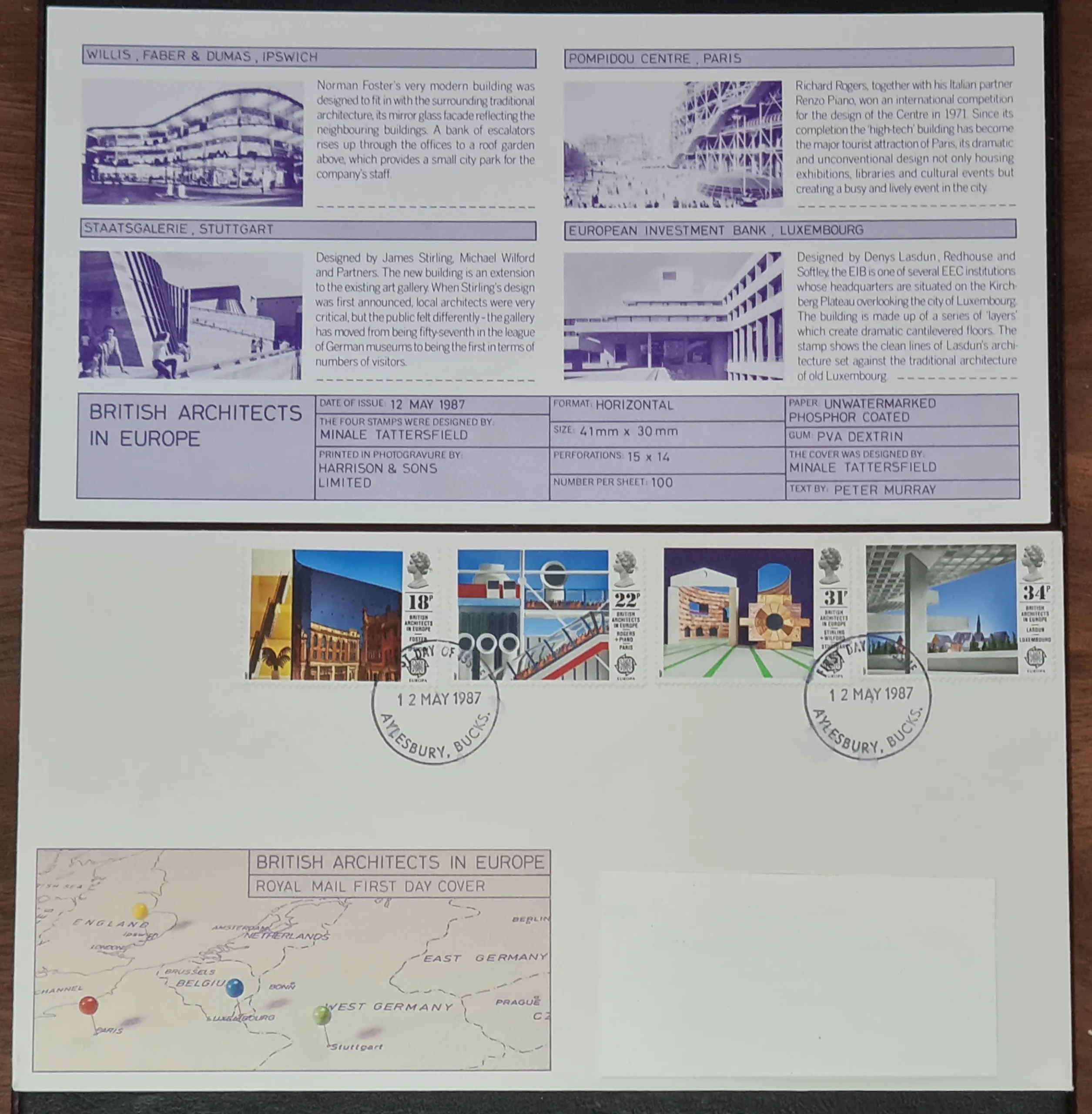 Great Britain First Day Cover 1987 'British Architects In Europe' 12-5-1987 AYLESBURY