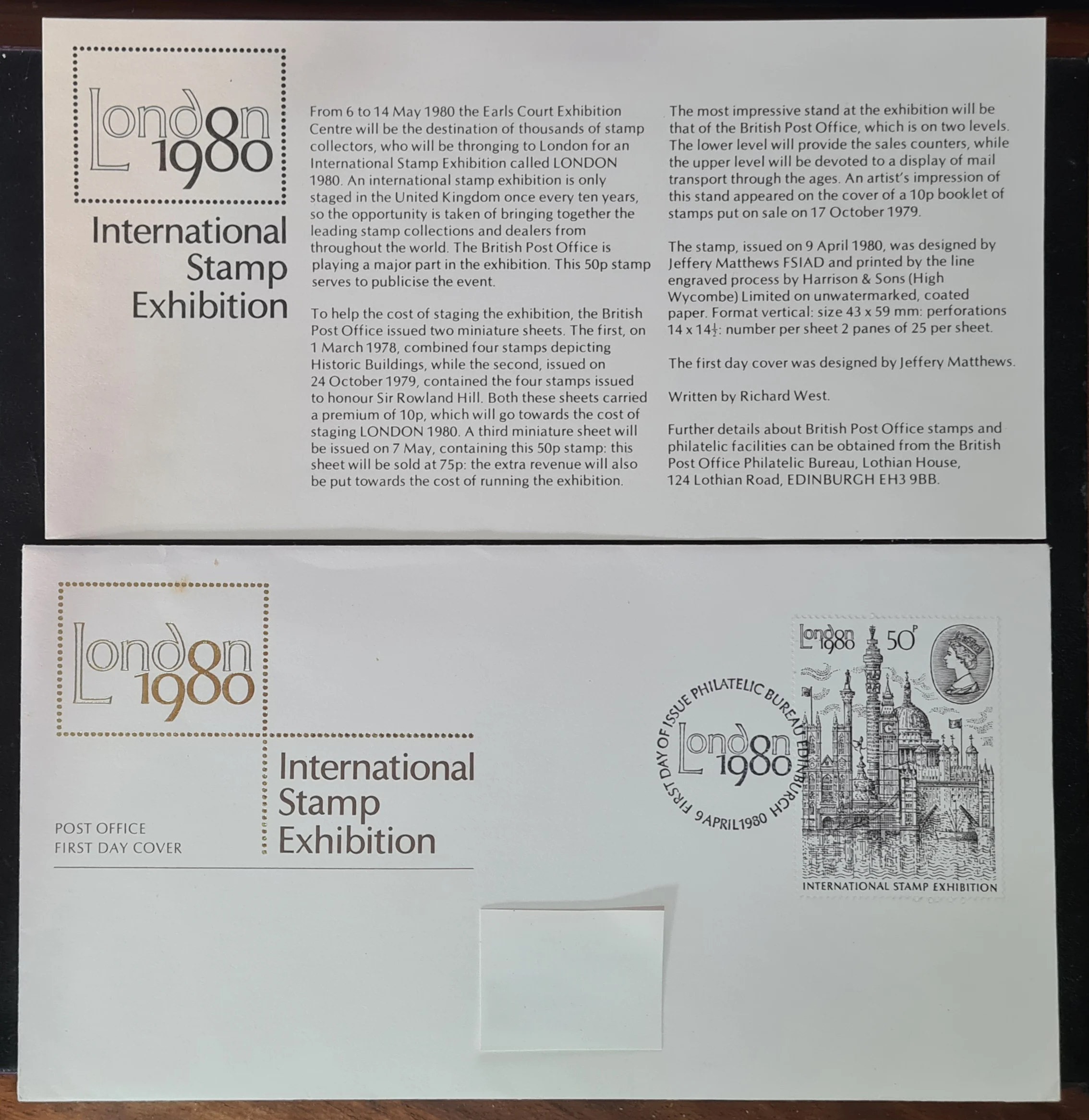 Great Britain First Day Cover 'International Stamp Exhibition' 9-APR-1980 EDINBURGH