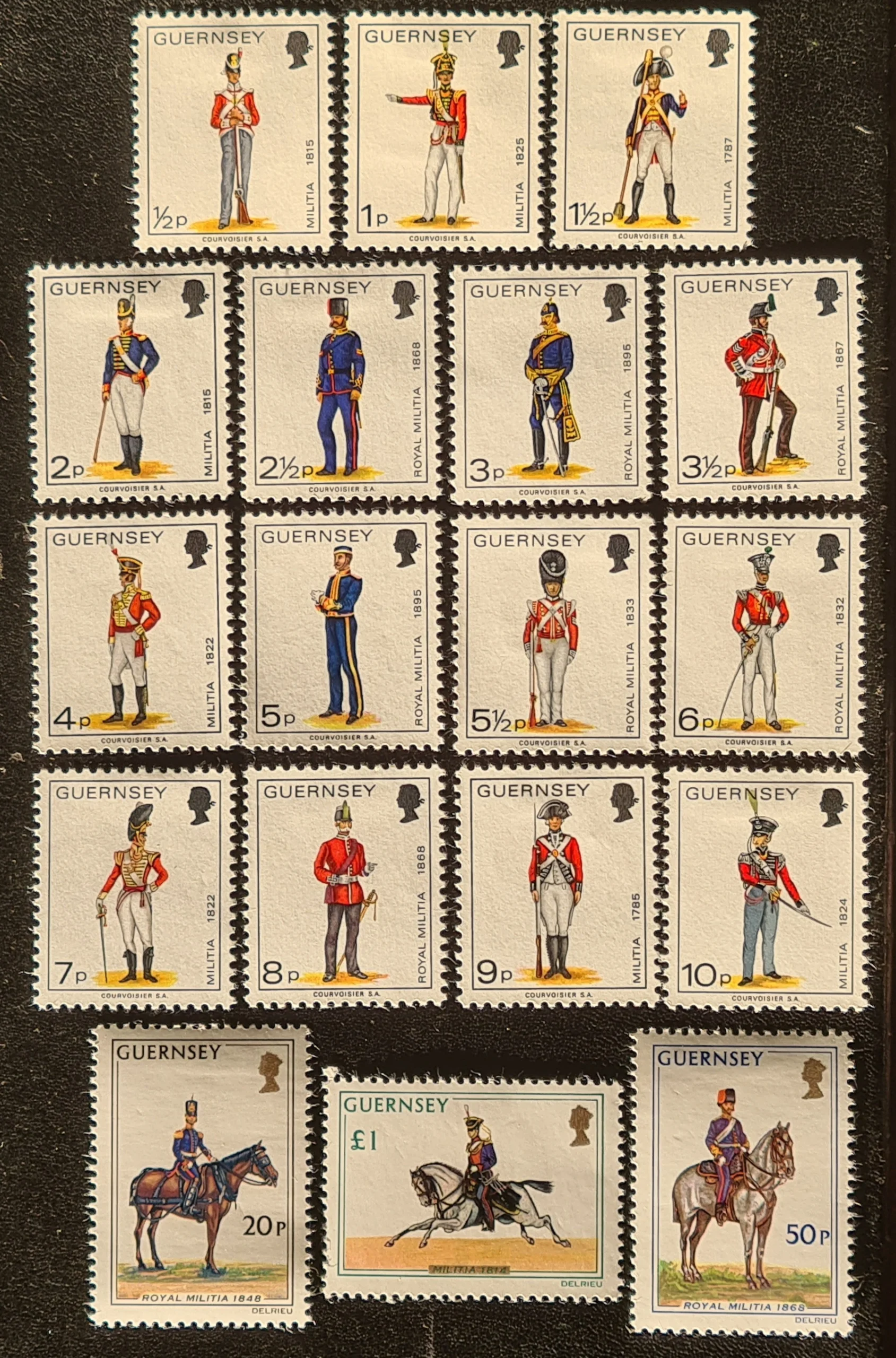 Guernsey 1974 'Guernsey Militia' SG98-113 Set of 18 LMM