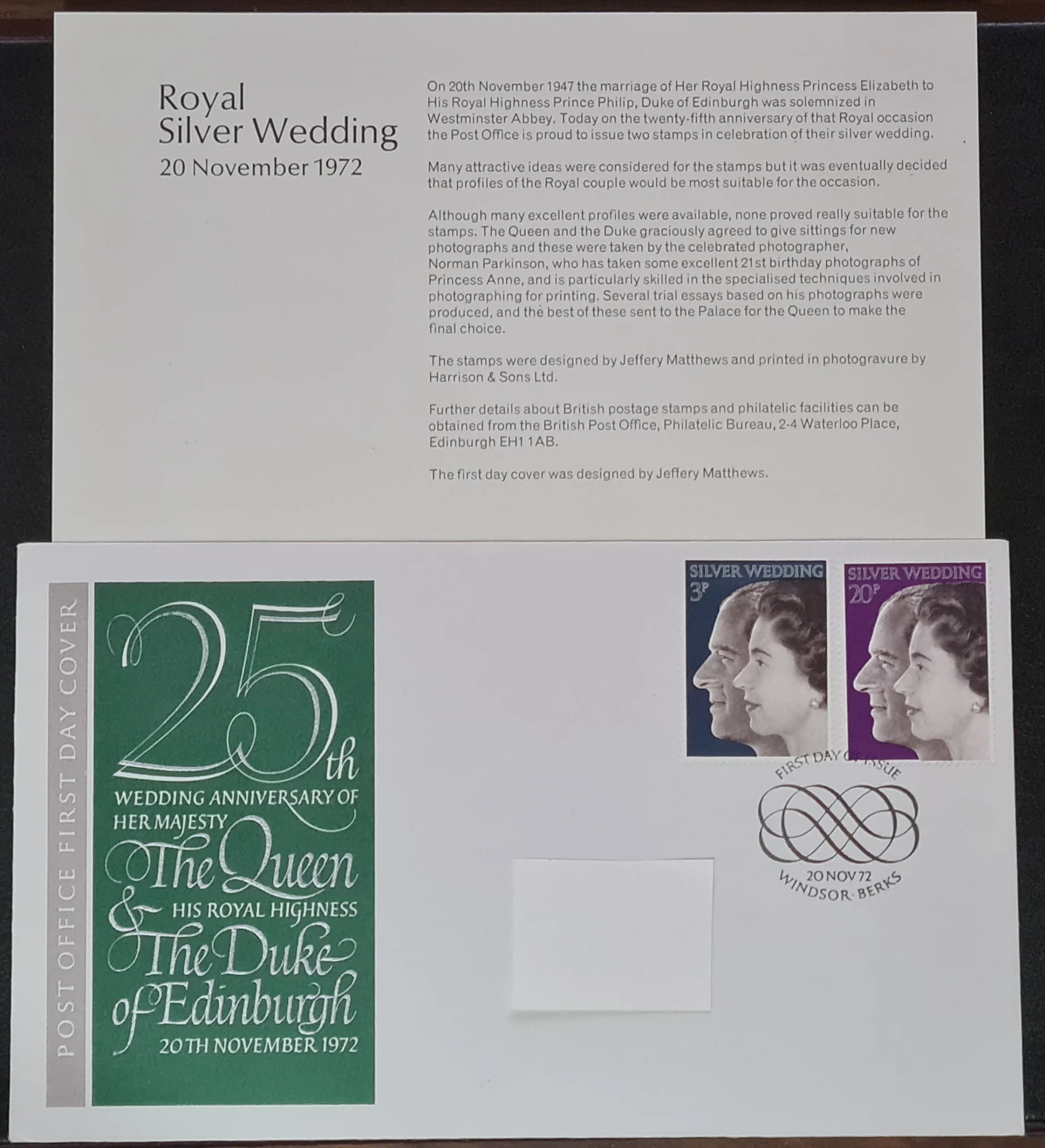Great Britain First Day Cover 1972 'SILVER WEDDING' 20-NOV-1972 Windsor