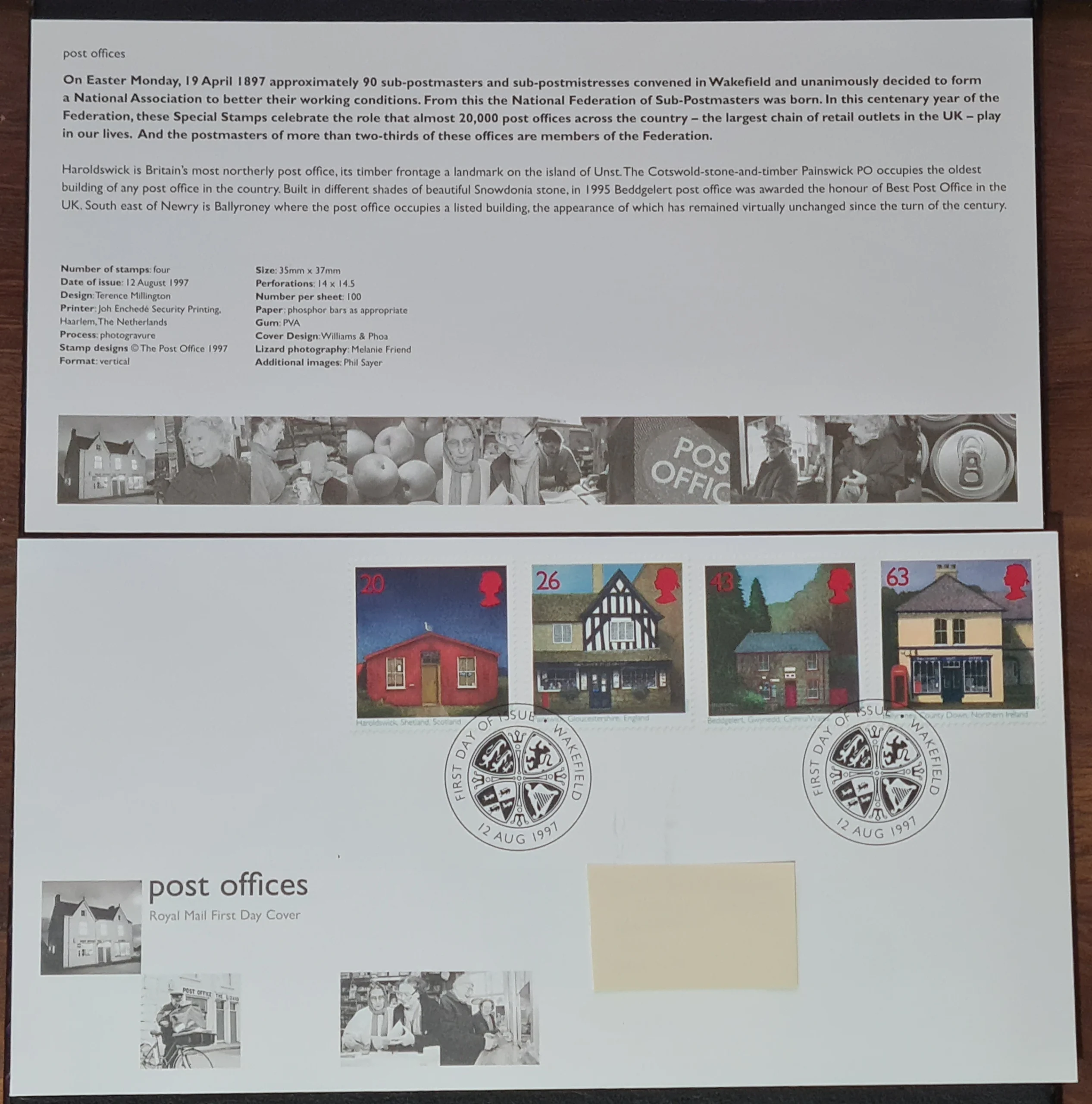 Great Britain First Day Cover 1997 'Post Offices' 12-AUG-1997 WAKEFIELD